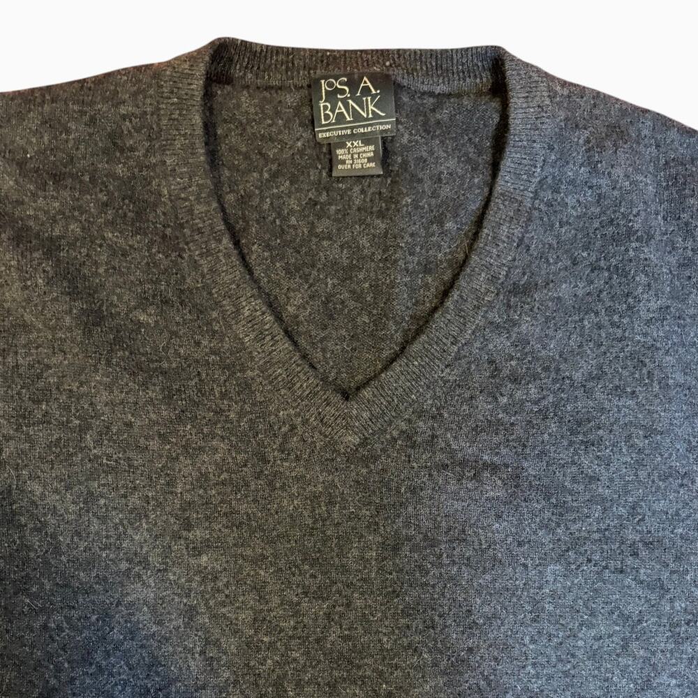 Vintage Y2K 90s JOS A BANK Men's Cashmere V-Neck Sweater XX-LARGE Charcoal
